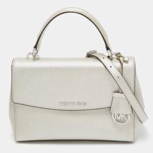 Pre Owned Michael Kors Silver Leather Small Ava Top Handle Bag