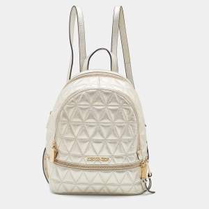 Michael Kors Gold Holographic Leather Medium Rhea Backpack
