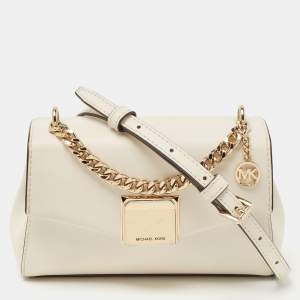 Pre Owned Michael Kors Off White Leather Small Lita Top Handle Bag