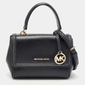 Pre Owned Michael Kors Black Leather Flap Top Handle Bag