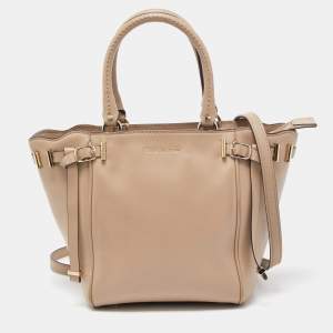 Pre Owned Michael Kors Beige Leather Amelia Top Zip Tote