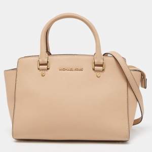 Pre Owned Michael Kors Beige Leather Medium Selma Satchel