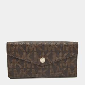 Pre Owned Michael Kors Brown Monogram Coated Canvas Continental Wallet