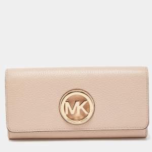 Pre Owned Michael Kors Pink Leather Fulton Flap Continental Wallet