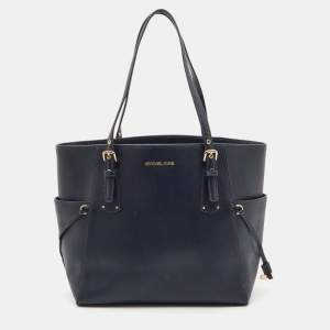 Pre Owned Michael Kors Blue Leather Jet Set Tote