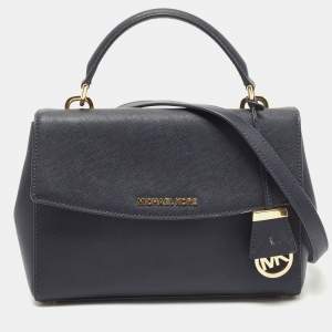 Pre Owned Michael Kors Navy Blue Saffiano Leather Small Ava Top Handle Bag