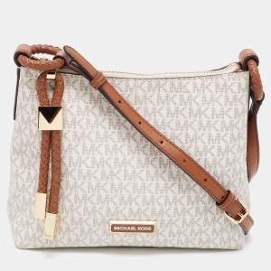 Pre Owned Michael Kors Brown/Grey Signature Coated Canvas and Faux Leather Large Lexington Crossbody Bag 