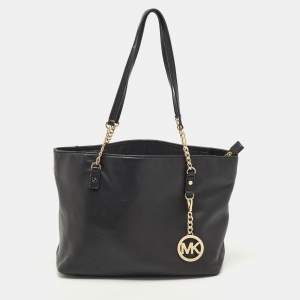 Pre Owned MICHAEL Michael Kors Black Leather Jet Set Chain Tote