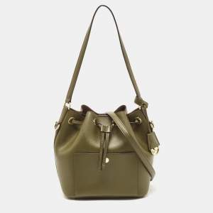 Michael Kors Olive Green Leather Medium Greenwich Bucket Bag
