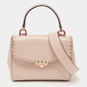 Pre Owned Michael Kors Pink Leather Eyelets Ava Top Handle Bag
