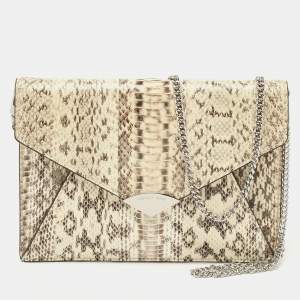 Michael Kors Beige Snakeskin Leather Barbara Chain Clutch