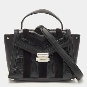 Pre Owned Michael Kors Black Suede And Leather Whitney Top Handle Bag