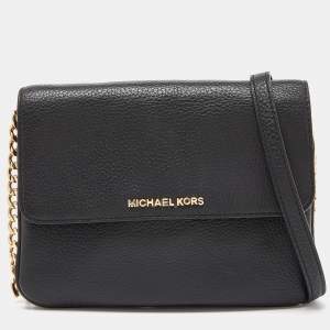 Pre Owned Michael Kors Black Leather Flap Crossbody Bag