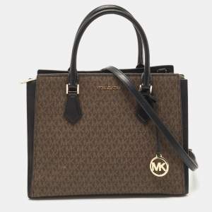 Pre Owned Michael Kors Brown Signature Coated Canvas and Leather Large Hope Tote