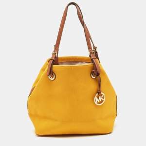 Pre Owned Michael Kors Mustard Yellow Canvas Grab Tote