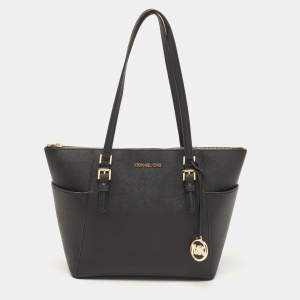 Pre Owned Michael Kors Navy Blue Saffiano Leather Jet Set Top Zip Tote