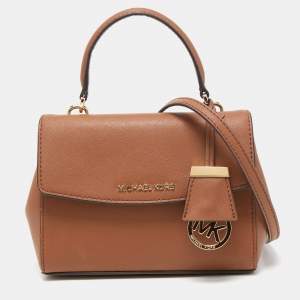 Pre Owned Michael Kors Brown Saffiano Leather Mini Ava Top Handle Bag