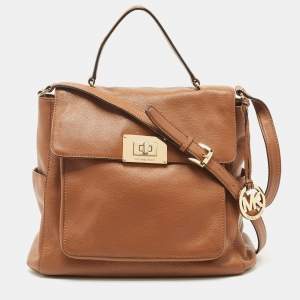Pre Owned Michael Kors Brown Leather Sloan Flap Top Handle Bag