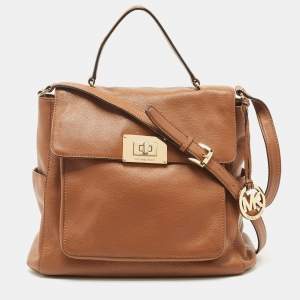 Michael Kors Brown Leather Sloan Flap Top Handle Bag