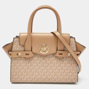 Michael Kors Beige Signature Coated Canvas and Leather Carmen Tote