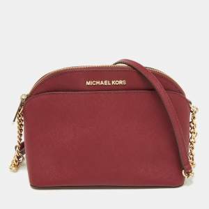 Pre Owned Michael Kors Burgundy Leather Jet Set Crossbody Bag