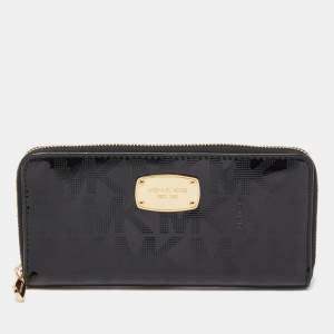 Michael Kors Black Patent Leather Zip Around Wallet