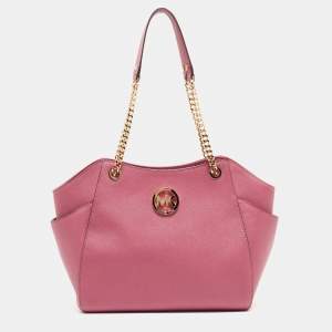 Pre Owned Michael Kors Pink Saffiano Leather Small Jet Set Travel Shoulder Bag