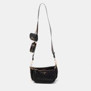 Pre Owned Michael Kors Black/Brown Coated Canvas and Nylon Gabardine Crossbody Bag