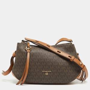 مملوكة مسبقًا Michael Kors Brown Signature Coated Canvas and Leather Grand Logo Messenger Bag