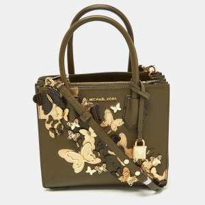 Pre Owned Michael Kors Olive Green Leather Mercer Tote