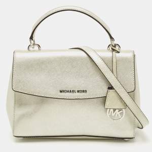 Pre Owned Michael Kors Silver Saffiano Leather Small Ava Top Handle Bag