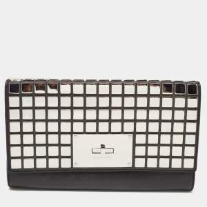 Michael Kors Black Leather Natalia Tile Studded Flap Clutch