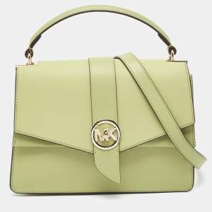 Pre Owned Michael Kors Green Saffiano Leather Greenwich Top Handle Bag