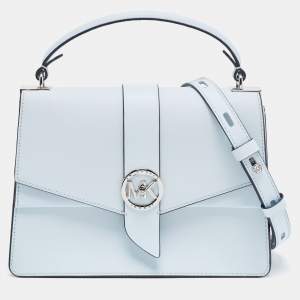 Pre Owned Michael Kors Light Blue Saffiano Leather Medium Greenwich Top Handle Bag