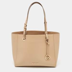 Pre Owned Michael Kors Beige Leather Large East West Walsh Shopper Tote