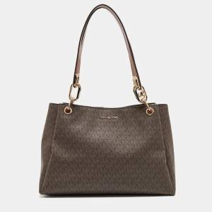 Pre Owned Michael Kors Brown Signature Coated Canvas Trisha Tote