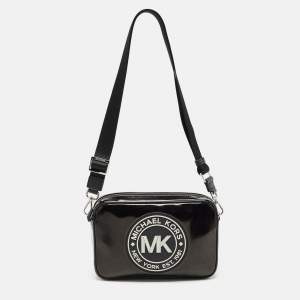 Pre Owned Michael Kors Black/White Patent Leather Fulton Crossbody Bag