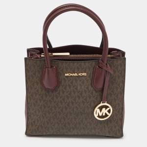 Michael Kors Brown/Red Signature Coated Canvas and Leather Mercer Tote