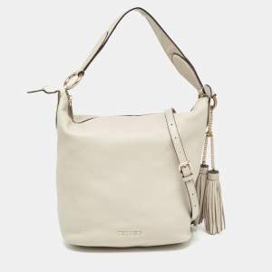 Michael Kors Light Grey Leather Elana Tassel Bucket Bag