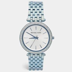 Michael Kors Silver Blue Ion-Plated Stainless Steel Darci Women's Wristwatch 39 mm