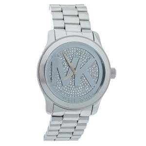 Michael Kors Silver Crystal Pave Stainless Steel Runway MK5544 Women's Wristwatch 45 mm