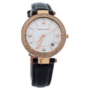  Michael Kors White Rose Gold Tone Stainless Steel Leather Mini Parker MK2462 Women's Wristwatch 33 mm