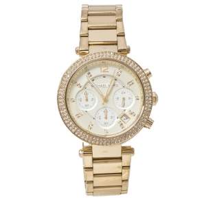 Pre Owned Michael Kors Yellow Gold Tone Stainless Steel Parker MK5354 Women's Wristwatch 39 mm