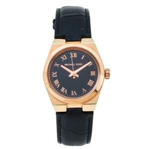 Michael Kors Black Rose Gold Tone Stainless Steel Leather Channing MK2358 Women's Wristwatch 33 mm