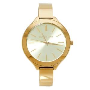 Pre Owned Michael Kors Gold Tone Stainless Steel Runway MK3275 Women's Wristwatch 42MM