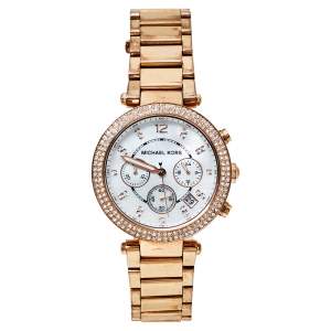 مملوكة مسبقًا Michael Kors Mother of Pearl Rose Gold Tone Stainless Steel Parker MK5491 Women's Wristwatch 39 mm