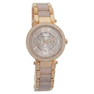 Pre Owned Michael Kors Rose Gold Tone Stainless Steel Parker Mini MK6110 Women's Wristwatch 33 mm