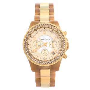 Pre Owned Michael Kors Gold Tone Stainless Steel Horn Acetate Madison MK5417 Women's Wristwatch 42 mm