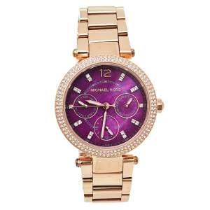 Michael Kors Plum Mother Of Pearl Rose Gold Tone Stainless Steel Mini Parker MK6403 Women's Wristwatch 33 mm