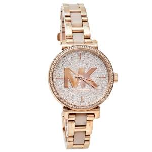 Pre Owned Michael Kors Rose Gold Tone Stainless Steel Sofie MK4336 Women's Wristwatch 36 mm